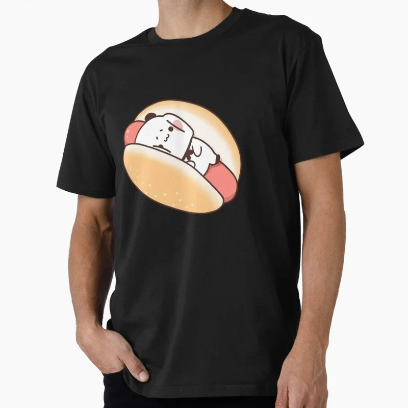 

Bubu squished between a hot dog t shirt ‌kawaii‌ Panda Bear Cartoon Graphic tee Cute Y2K Clothes 100% cotton All size Tee S-6XL