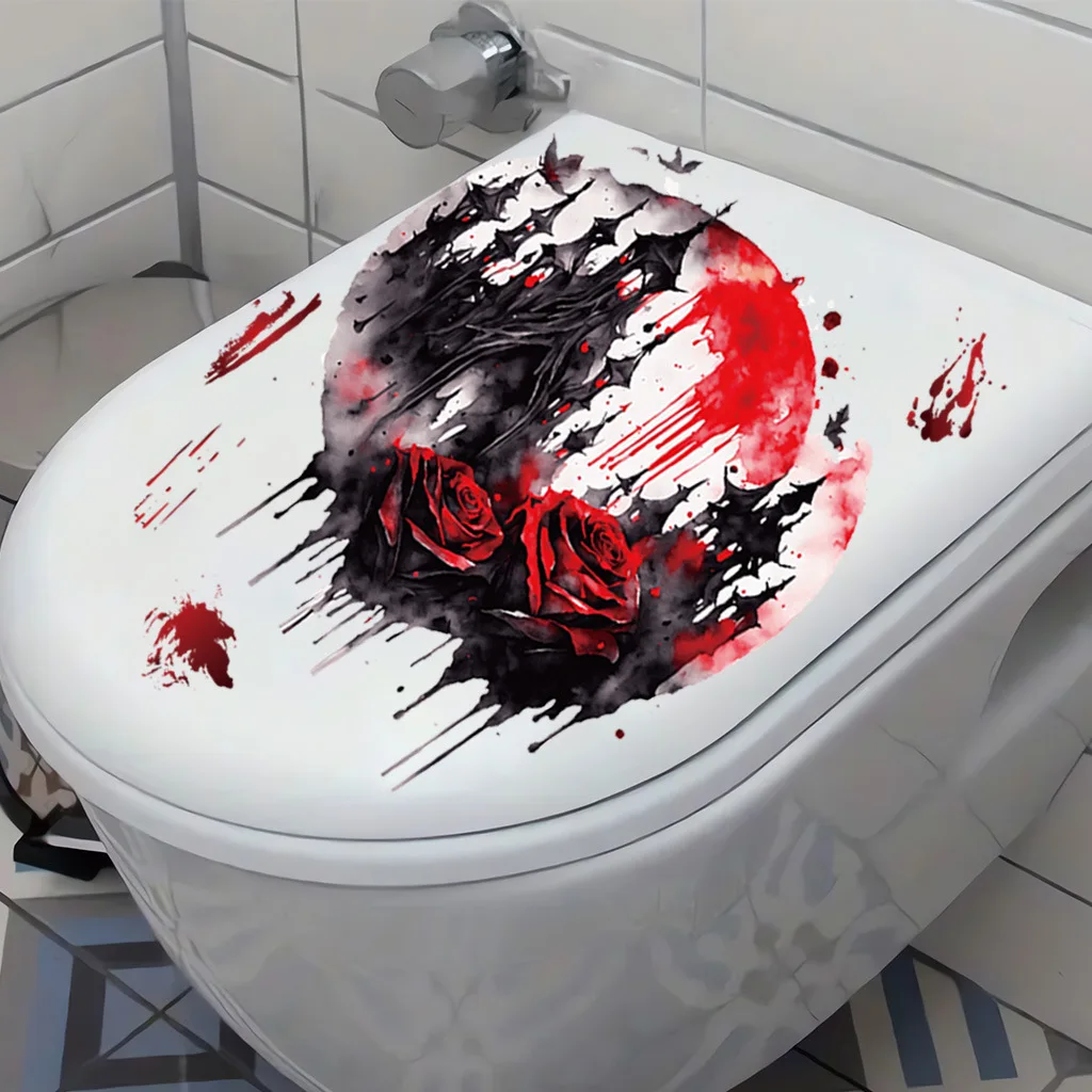 Halloween Blood Skull Toilet Sticker Art Halloween Gift Self-adhesive Toilet Lid Decal Bathroom Fashion Waterproof Decoration