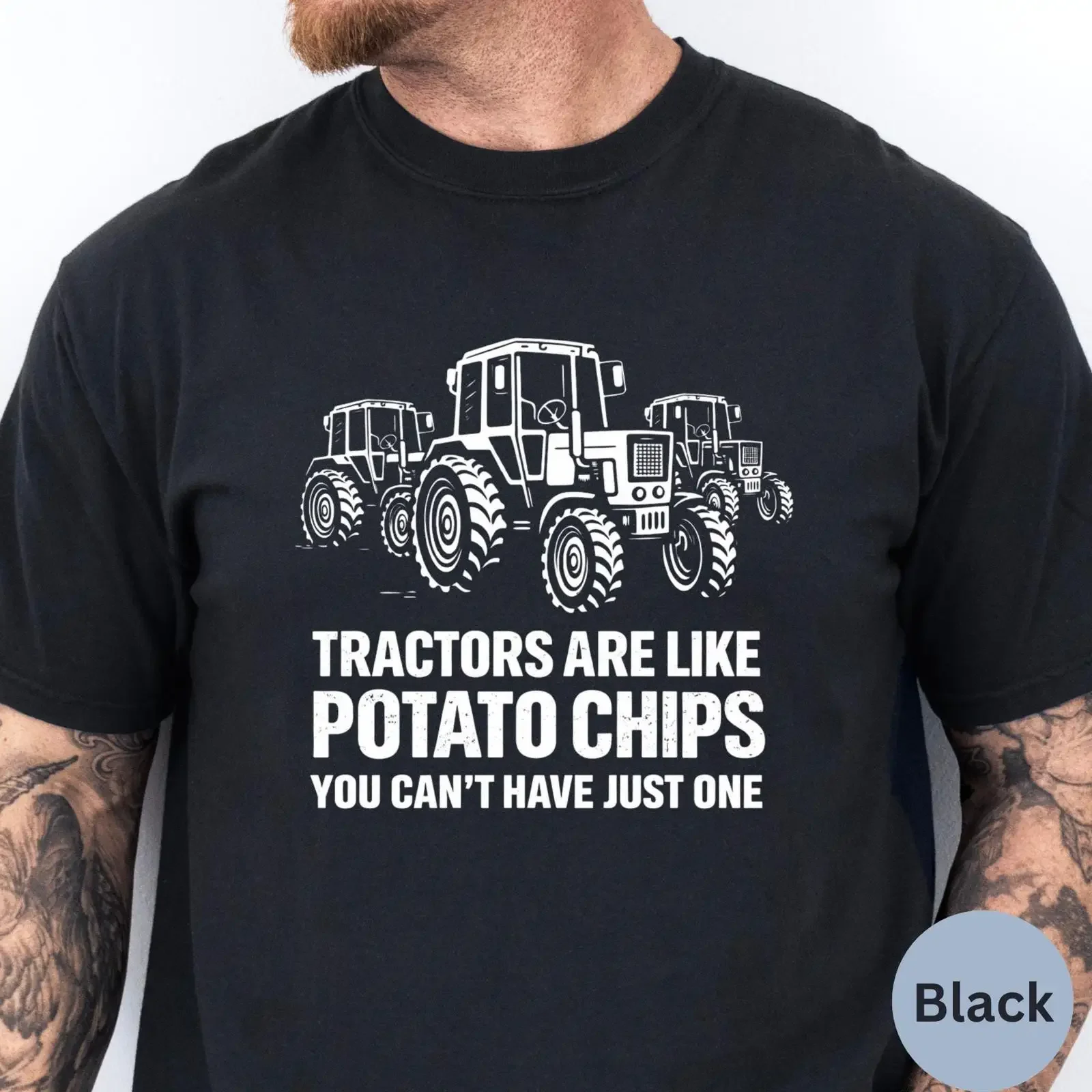 Farming T Shirt Farm Life Tractors Are Like Potato Chips Funny Farmer Cotton vintage Washed Unisex Stretched Slightly Soft