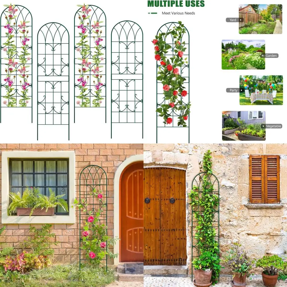 

Прочный набор металлических решеток из 4 предметов для вьющихся растений и виноградных растений, зеленая садовая решетка для роз, овощей и декоративная опора