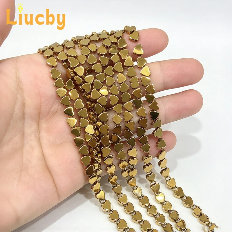 Natürliche magnetische Hämatit-Herzperlen, goldene Edelsteinperlen für die Schmuckherstellung, DIY-Armband, Halskette, Ohrring, Heilstein – Detail 2