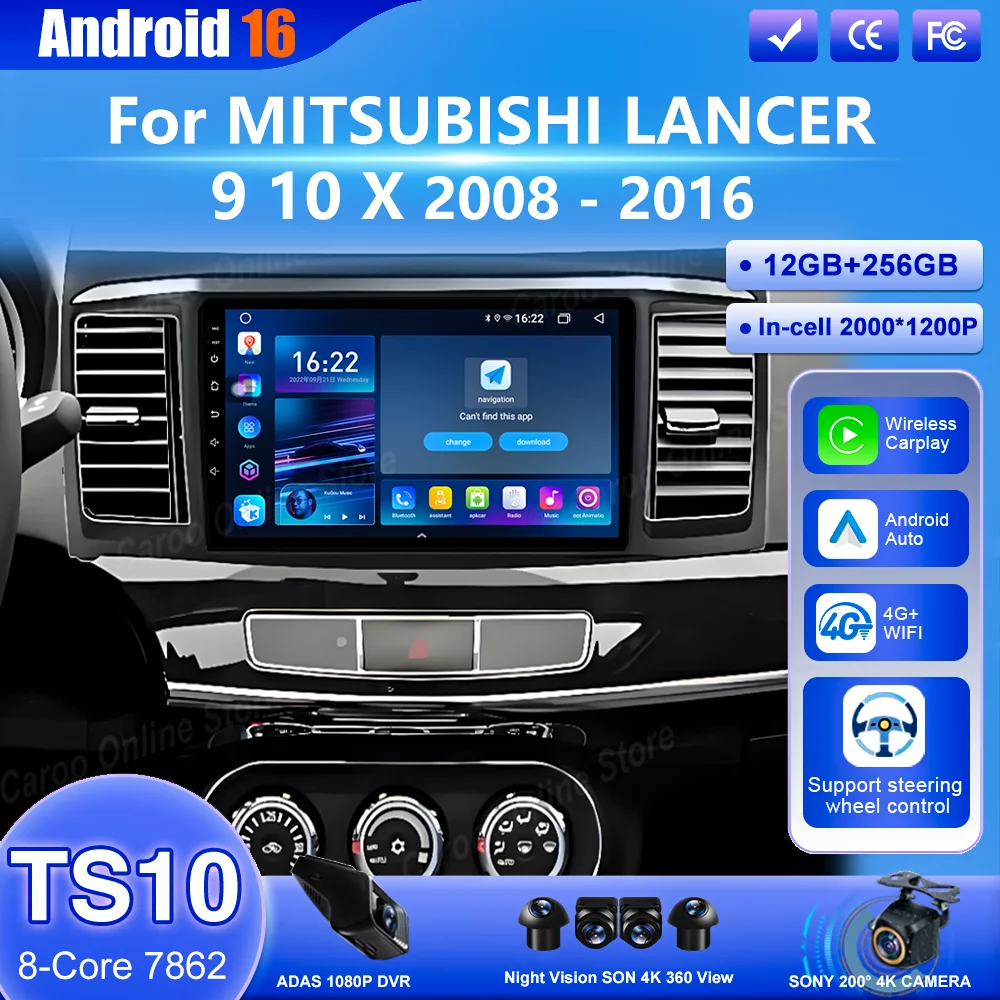 

Android 16 Car DVD For MITSUBISHI LANCER 9 10 X 2008 -2016 Auto Carplay Radio Stereo GPS Navigation Multimedia Video Player WIFI