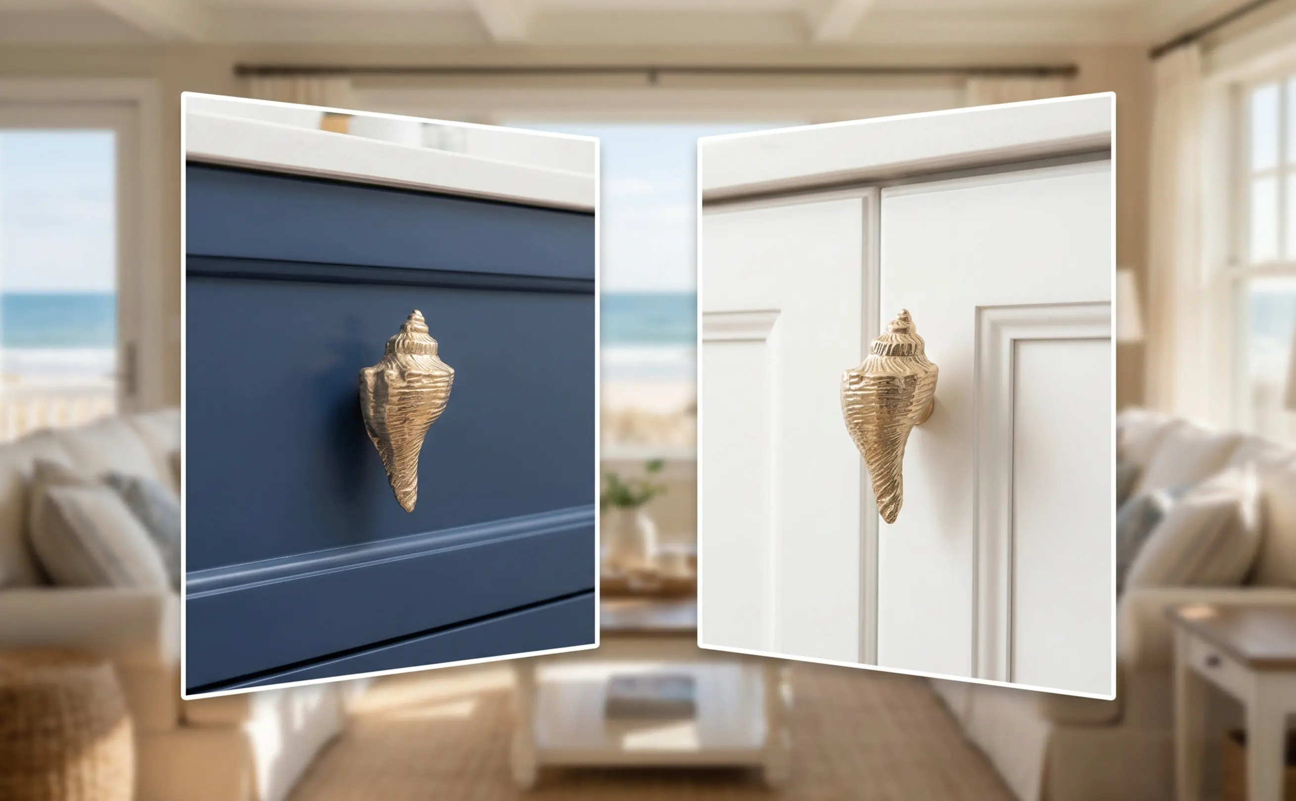 2Pcs Nautical Brass Conch Cabinet Handles Vintage Shell Drawer Pulls Coastal Decorative Hardware for Dressers and Cabinets