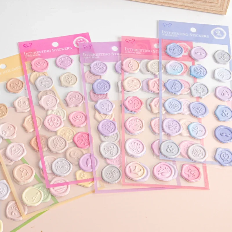 18Pcs Retro Aesthetic Gradient Wax Seal Stamp 3D Sticker Cute Pearlescent Envelope Deco Scrapbook Journal Planner DIY Stickers