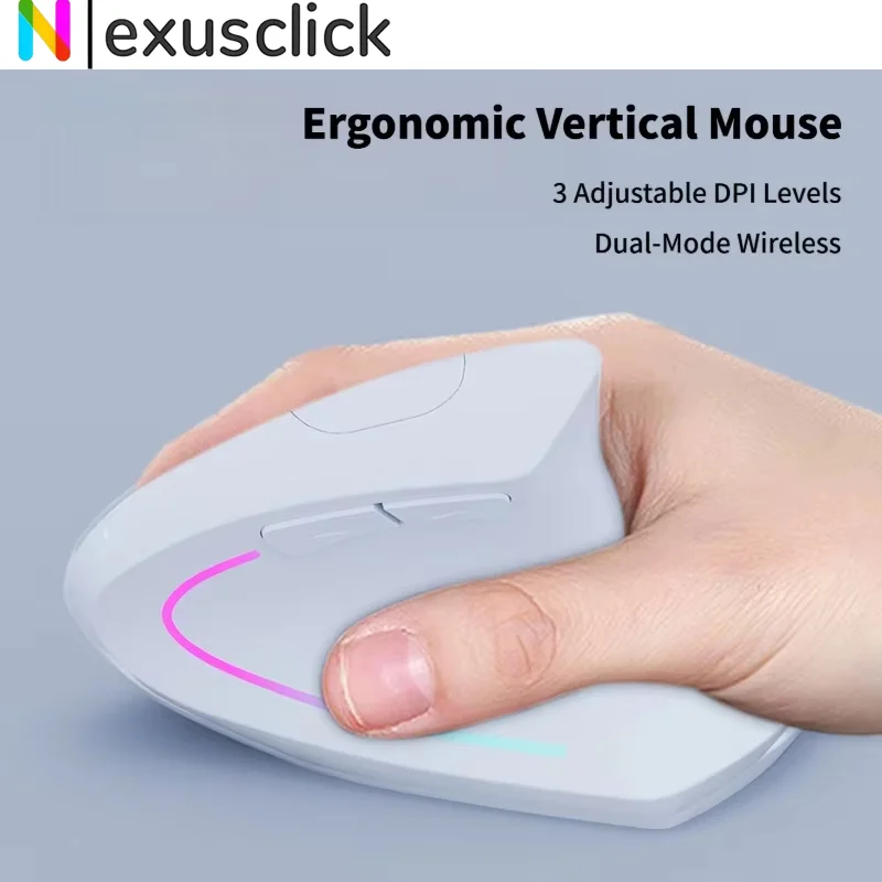 Wireless 2.4G Bluetooth Dual-Mode Ergonomic Vertical Mouse RGB Backlit Office Slient Rechargeable/Battery Mouse For PC Computer