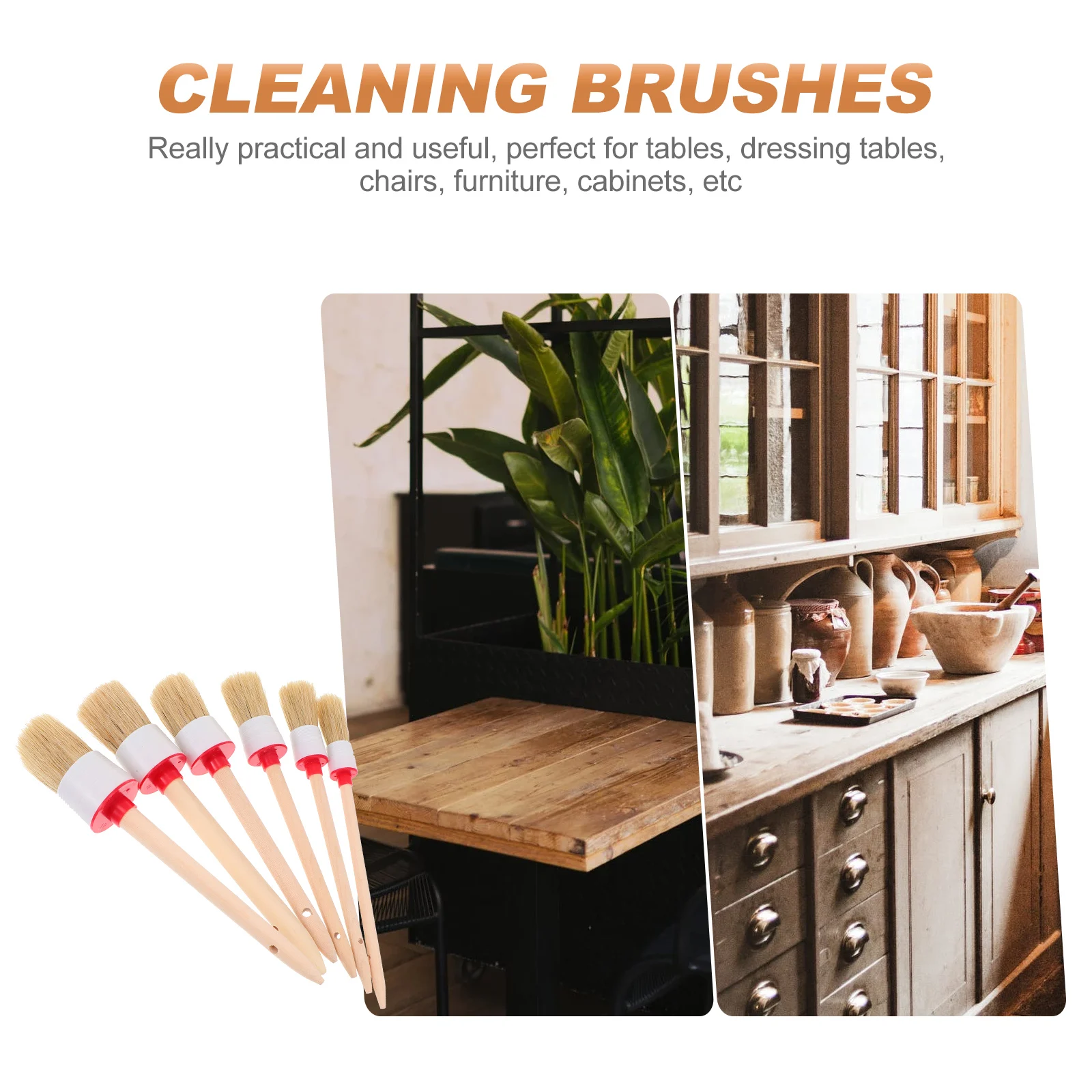 

6Pcs Oil Paint Cleaning Brushes Wooden Handle Durable Bristle Home Furniture Varnish Painting Tools Car Detailing Household Use