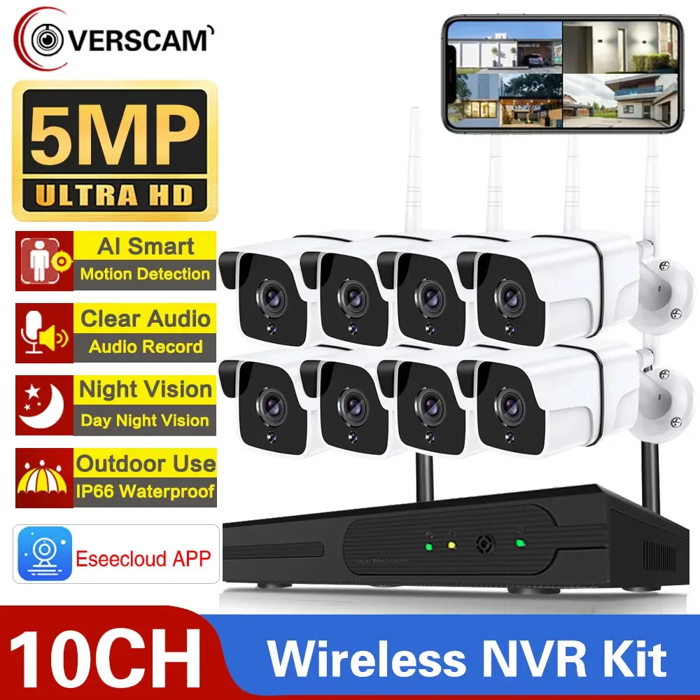 

5MP 10CH Wireless CCTV System 1920P Outdoor Waterproof Wifi IP Security Camera Audio Record P2P Video Surveillance Kit