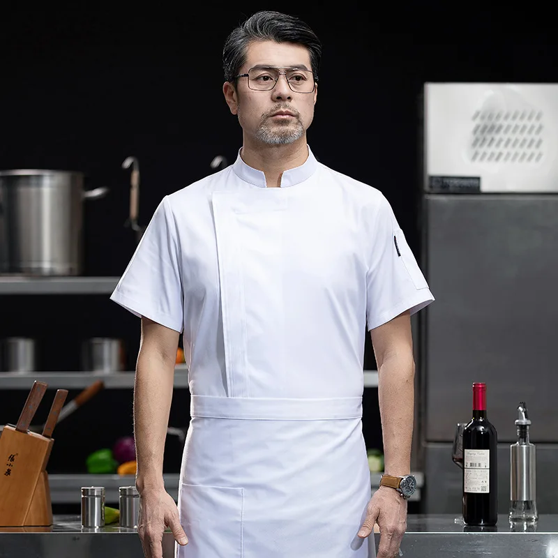 

Новая униформа повара с короткими рукавами, дышащая кухонная спецодежда из хлопка и льна, униформа для отелей, рабочая одежда для поваров.