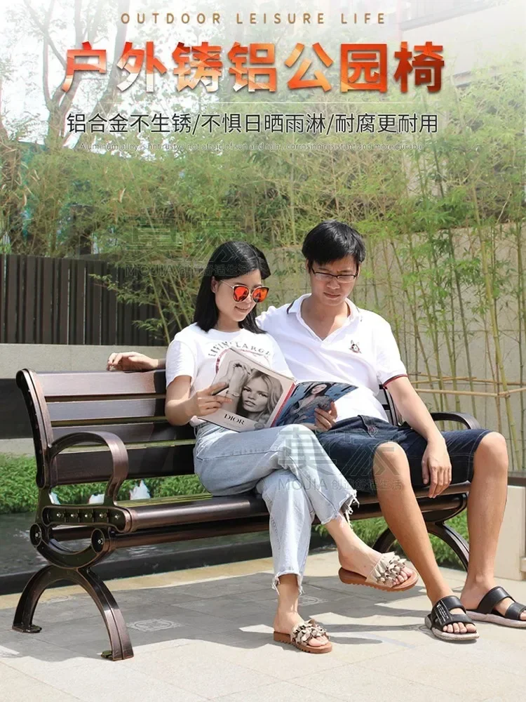 

Открытый парковый стул, литой алюминиевый садовый железный стул, спинка, уличная скамейка для трех человек