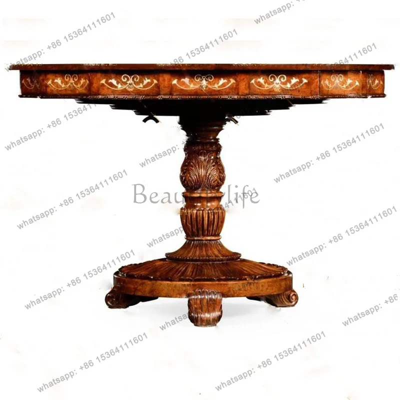 Alexander Furniture English Shell Wood Veneer Parquet Dining Table Mahogany Round Dining Table Villa