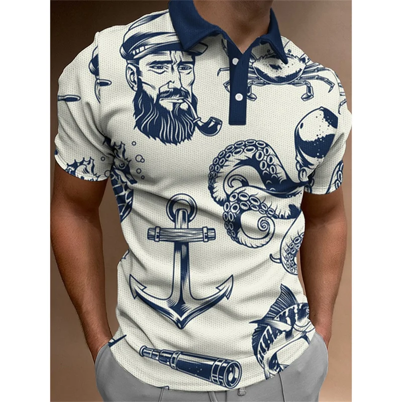 

3D Printed Nautical Coconut Tree Polo Shirt For Men Colorful Music Graphic Short Sleeves Summer Loose Lapel Tops Tees Streetwear