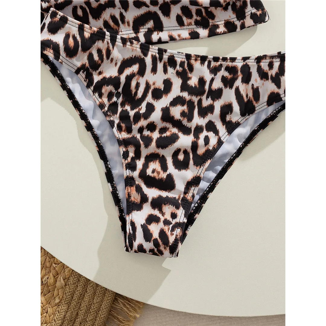 S - XL Leopard Tankini Bandeau Bikini Damen Badeanzug Frauen Bademode Zweiteiliges Bikini-Set Gepolsterter Badeanzug Badebekleidung V7524 – Detail 13