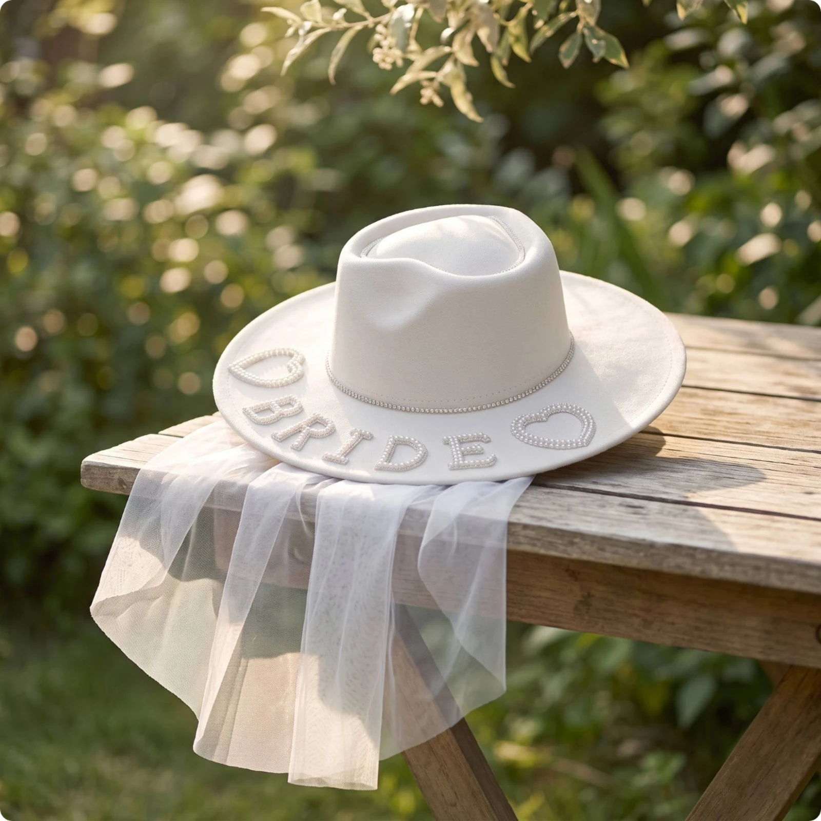 Bridal Hat with Veil White Wedding Hat with Veil Suede Western for Bride to Be