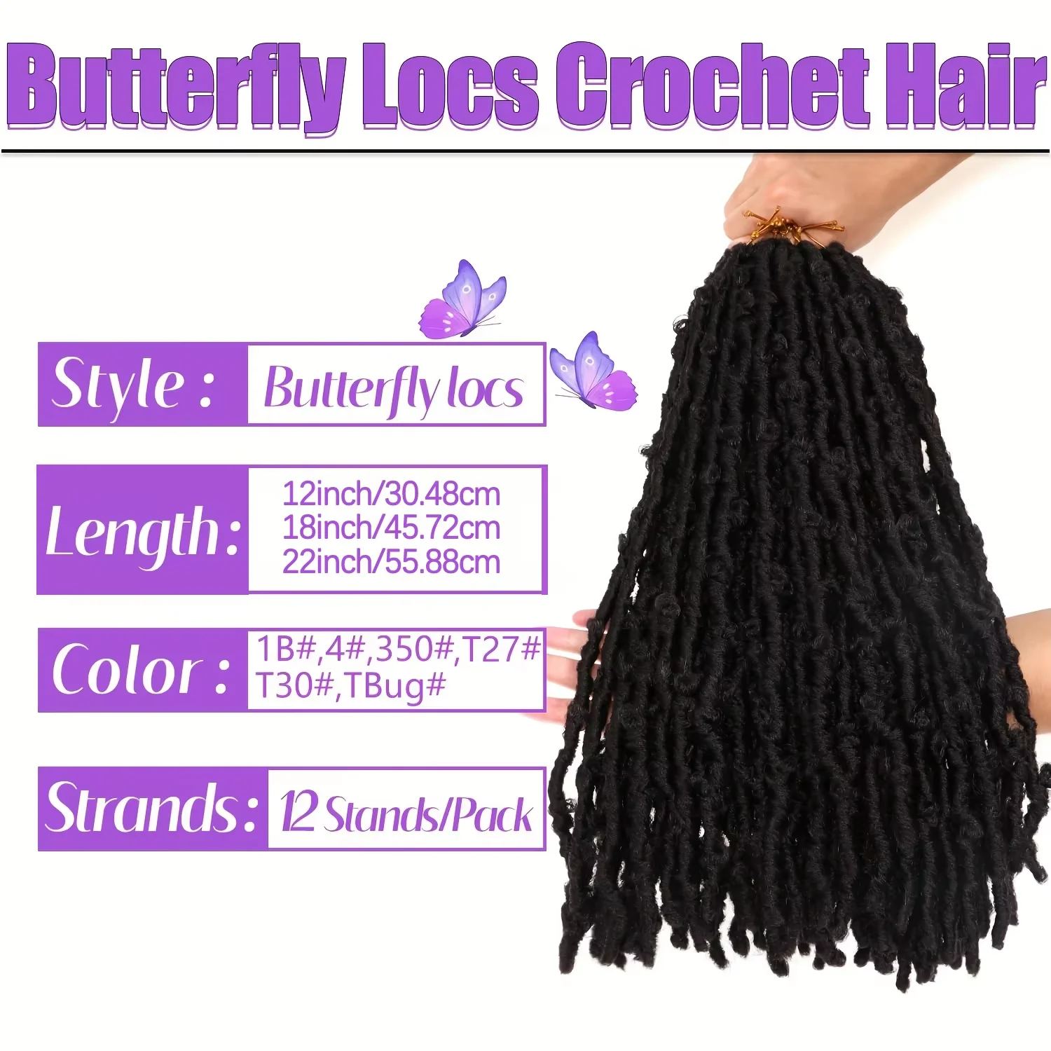 Butterfly Locs Crochet Hair for Women, 3 Packs Butterfly Locs Crochet Hair Pre-twsied Synthetic Fluffy Goddess Butterfly