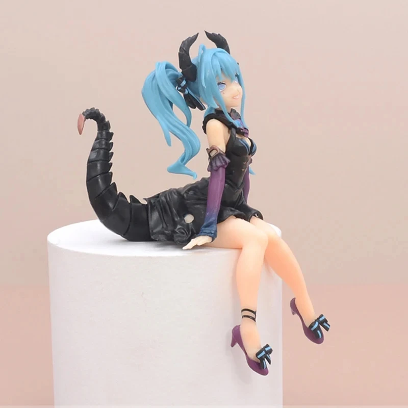 15cm bonito miku dragão empregada anime figura de ação menina pequeno diabo sentado macarrão rolha modelo brinquedos criança boneca pvc encaixotado