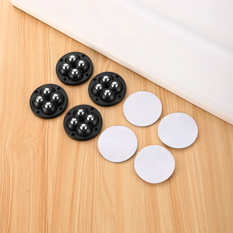 8Pcs Self Adhesive Ball Universal Wheel 4 Beads Stainless Steel Pulley Base For Furniture Bedside Table Base