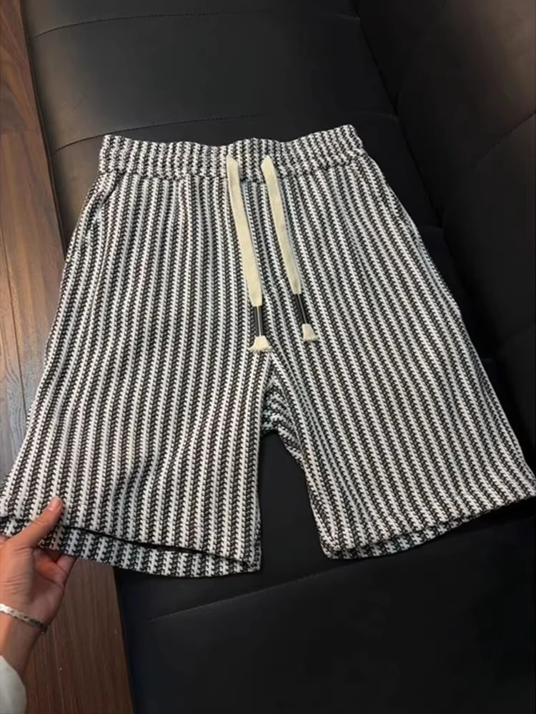 

Men's Summer Short Pants Striped Knitted Straight Leg Beachwear Running Outdoor Casual Fashion Polyester Fiber Elastic Waist