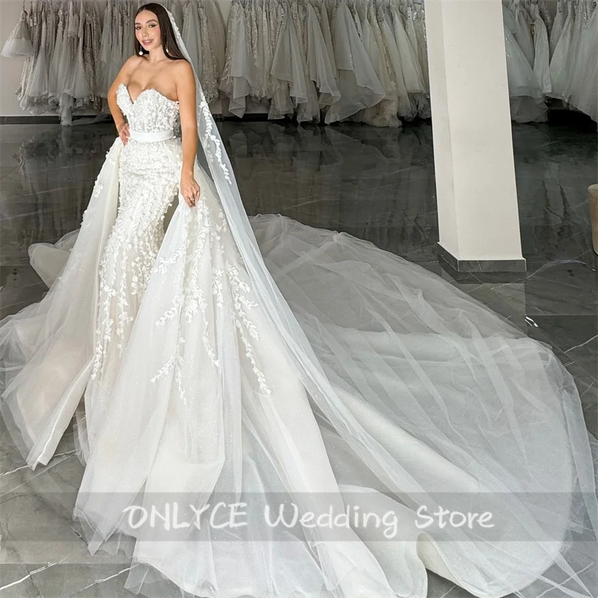 Luxury Flowers Dubai Mermaid Wedding Dress 2024 With Cape Detachable Train Sweetheart Beading Crystals Bridal Gown Customized