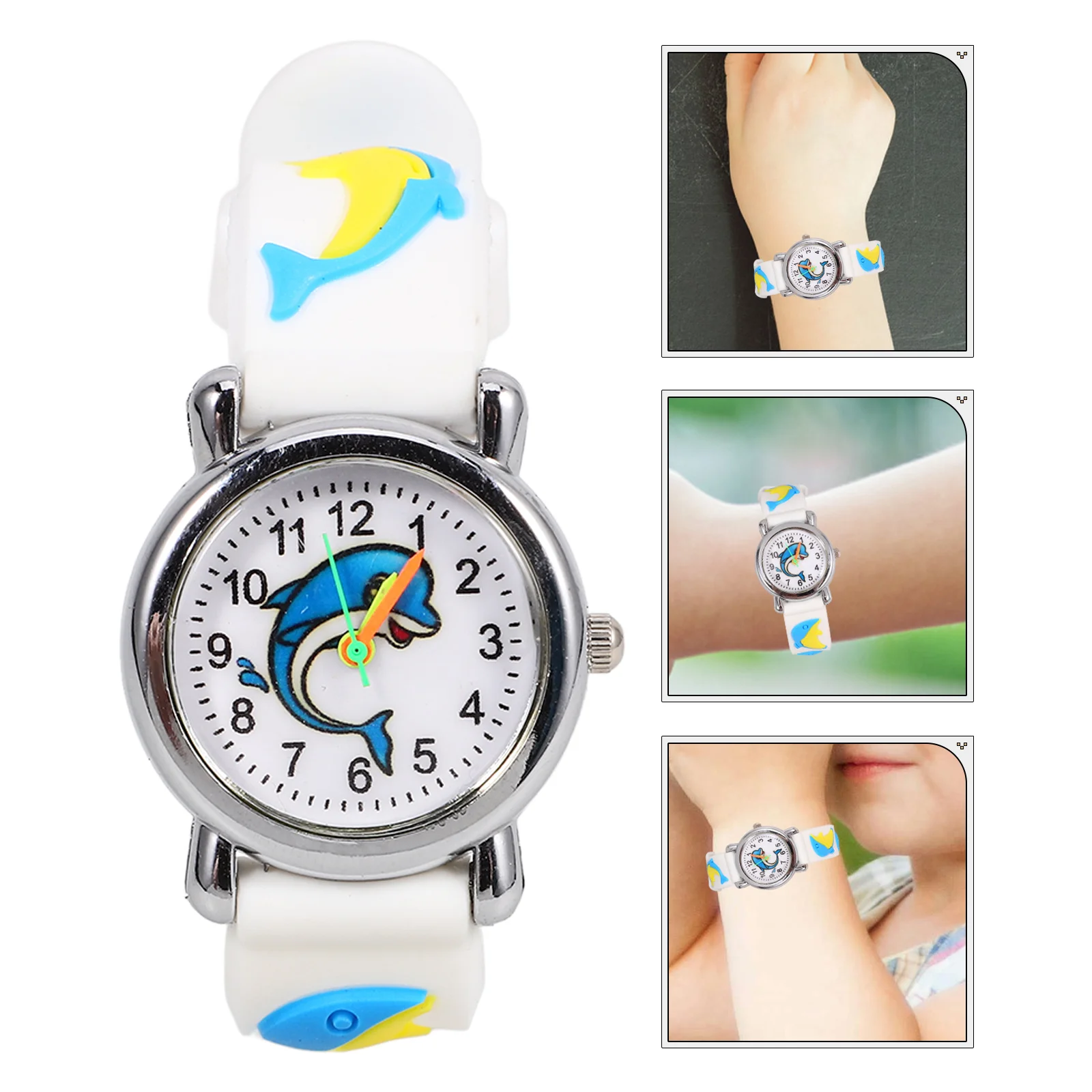 ساعة كارتون دولفين رقمية كاجوال بمينا ملون ومقياس واضح مريح لتعلم الوقت