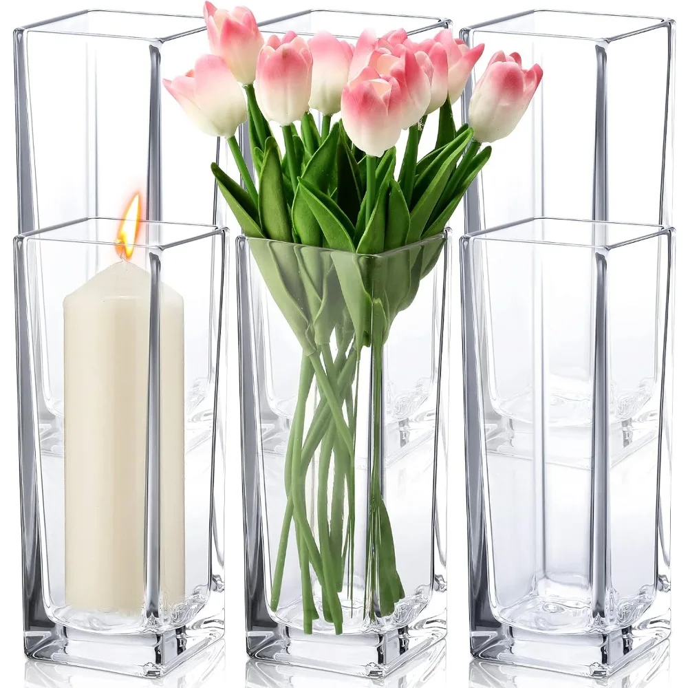 

High Rectangular Decorative Candlestick Floral Arrangement Vase for Table Centerpiece Family Wedding Party Transparent Cube Vase