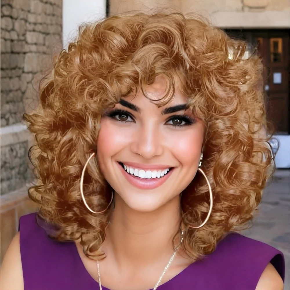 

Synthetic Big Loose Curly Short Wig with Bangs Heat-Resistant Fiber for Parties Holidays Daily Wear for Women