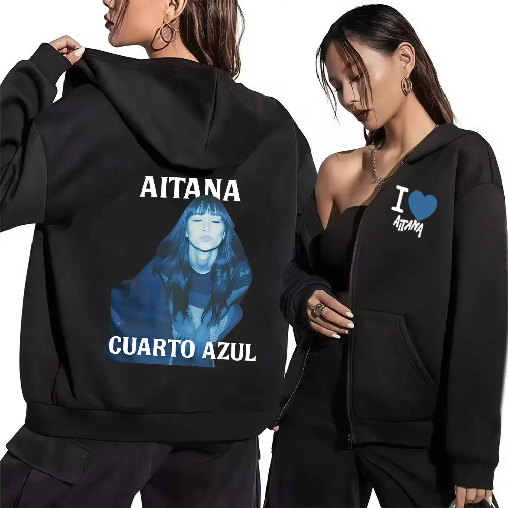 مضحك Aitana CUARTO AZUL Tour 2025 هوديي الرجال الجمالية البلوز الخريف/الشتاء طباعة 100% القطن الخالص قلنسوة بسحاب #1