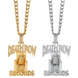 Hip Hop DEATHROW RECORDS Prisoner Necklace Rhinestones Pendant Accessories For Man Woman Iced Out Jewelry