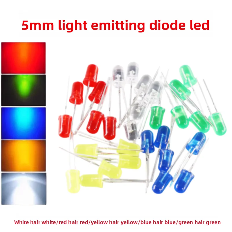 Kit de LED de 5 mm, Luz LED Blanca, Amarilla, Roja, Verde, Azul, Kit Surtido DIY, Set de LED Electrónico DIY