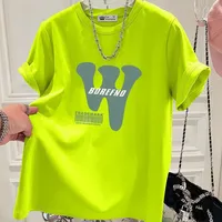 Women Fluorescent Green Letters Short-sleeved T-shirt Summer New Fashion Pure Cotton Top O-neck Casual Loose Pullovers