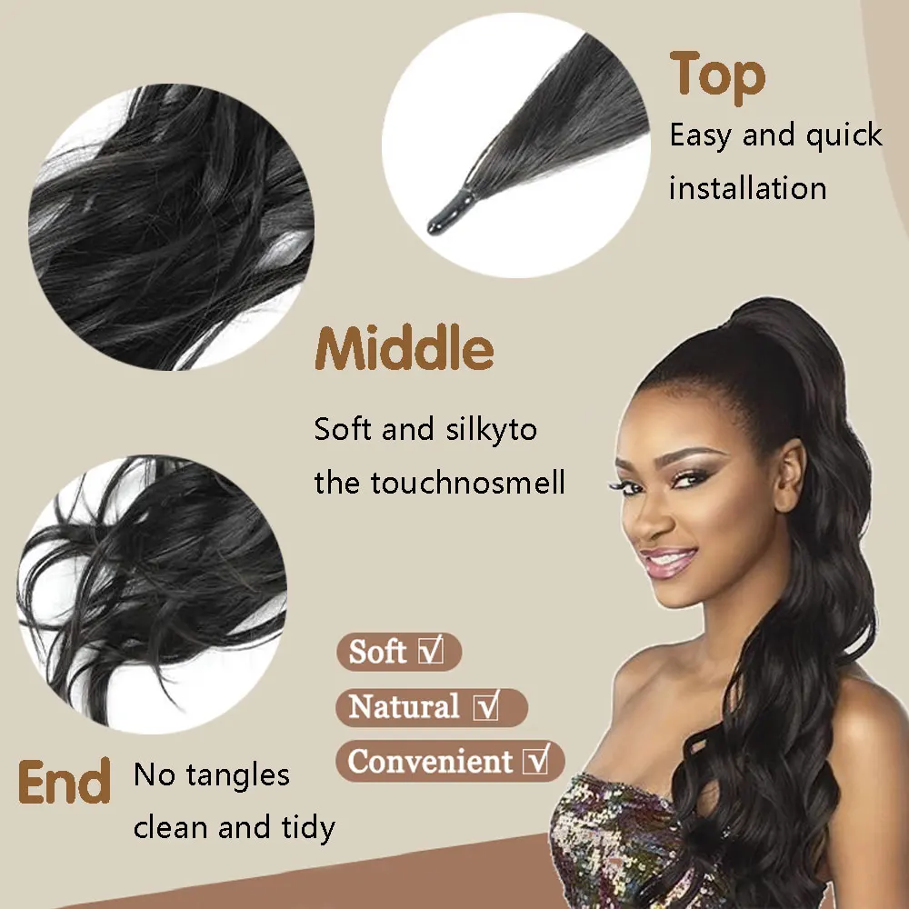 Ponytail Extension Flexible Wrap Around Ponytail Hair Extensions Long Curly Synthetic Ponytail Wavy Pretty Hair Ponytails