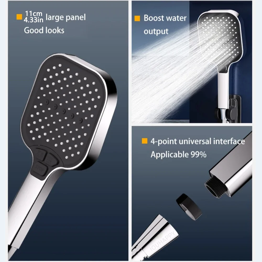 High Pressure Shower Head with One Stop Button 3 Spray Modes Shower head with Powerful Water Flow for Bathroom Accessories
