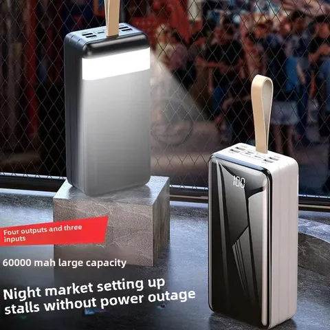 BCAK Full Mirror Power Bank большой емкости 60000 мАч Открытый портативный мобильный телефон 200000 Мобный источник питания MAh