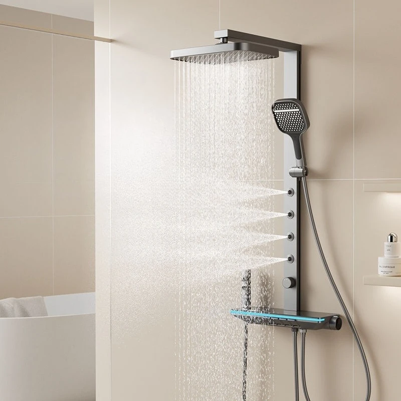 

White smart, digital home shower, shower set, ambient bathroom.
