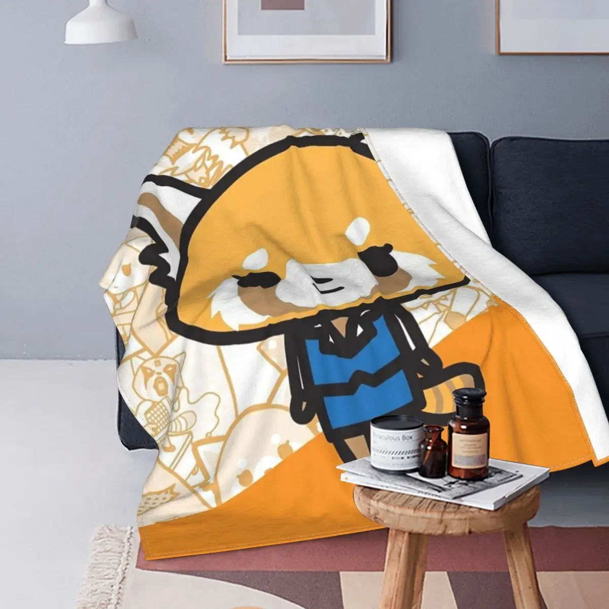 Aggretsuko Flannel Blanket Kawaii Aggressive Retsuko Karaoke Vintage Throw Blanket for Home 200x150cm Bedspread