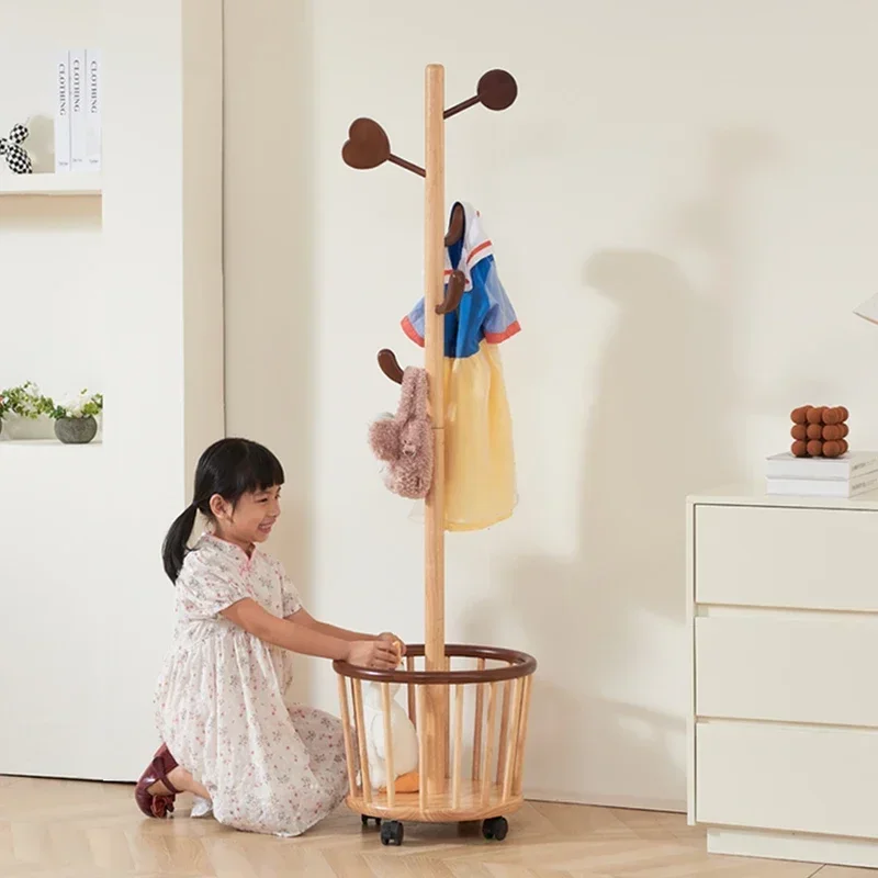 

Children's hanger floor-to-ceiling bedroom solid wood coat rack household simple vertical room storage mobile hanger cute