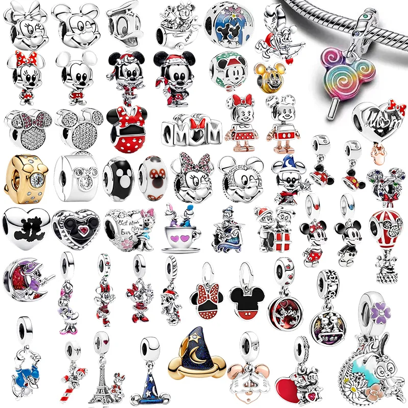 

Лидер продаж, очаровательные бусины с Минни и Микки Дональдом Даком, подходят для оригинального серебряного браслета со змеей, ожерелья, бусины для ювелирных изделий своими руками, женский подарок