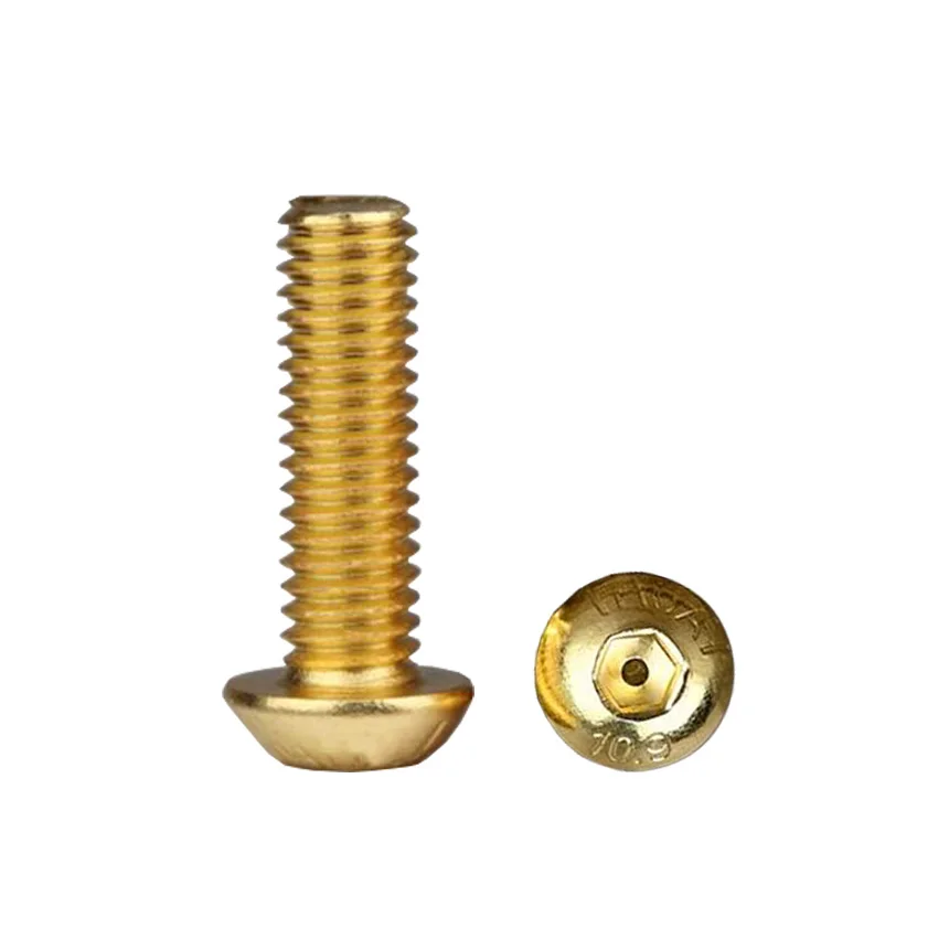 

M2M2.5 M3 M4 M5 4-35mm ISO7380 10.9 Grade Alloy Steel Golden Titanium Plated Round Button Head Hex Hexagon Socket Screw Bolt