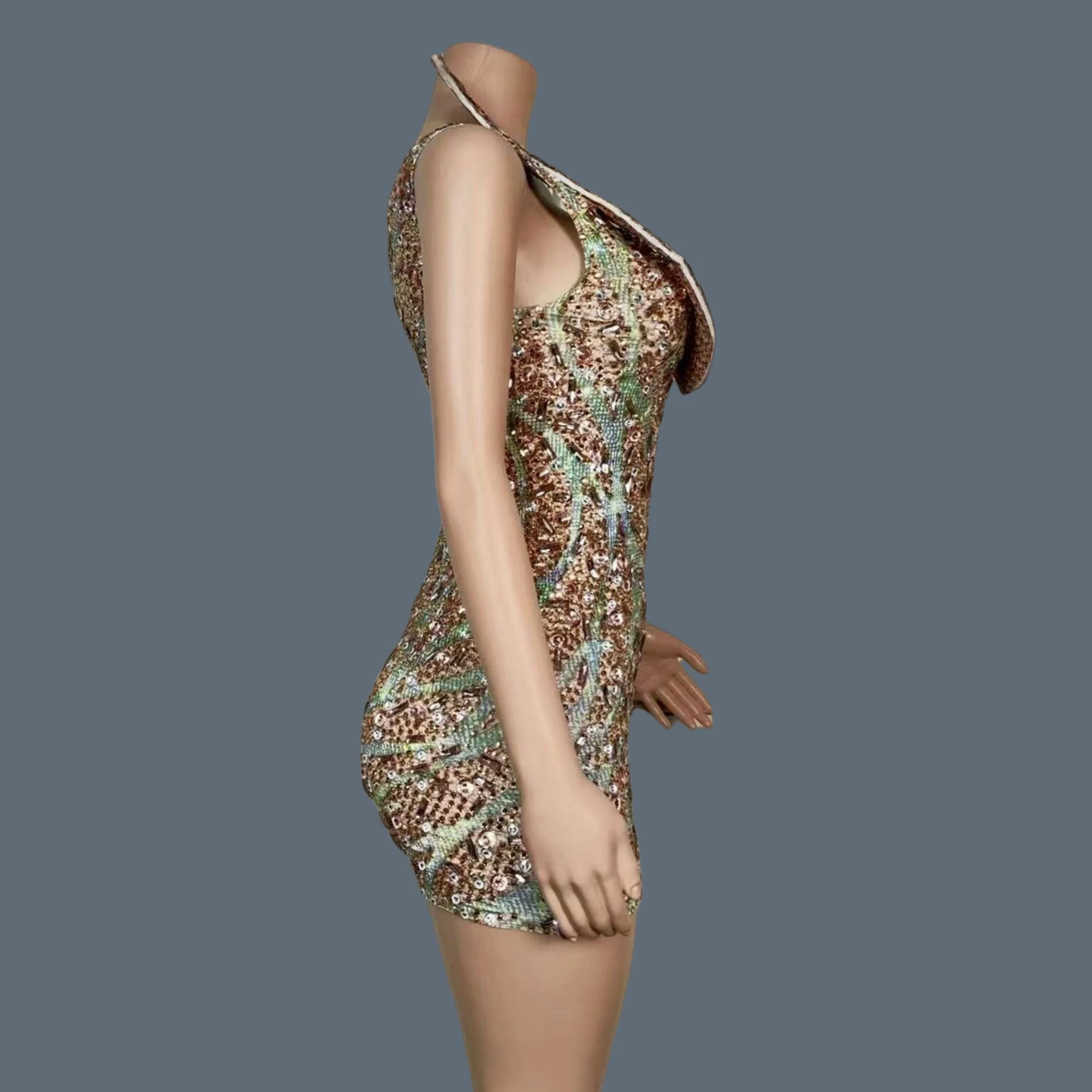 Sparkly Crystals Special Mini Dress Sexy Women Birthday Party Long Dress Photo Shoot Wear Show Stage Outfit Dinners Dress Wanyue