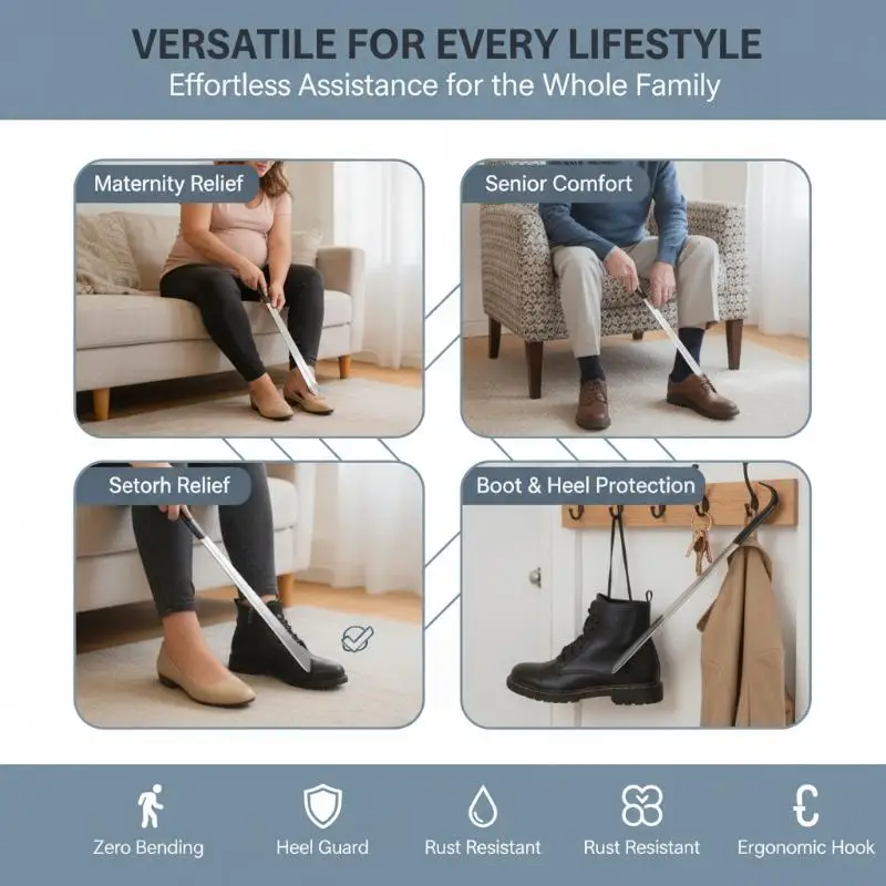 Long Handle Shoe Horn Set Inch High Quality Metal With Ergonomic Handle Makes Putting On Shoes Effortless