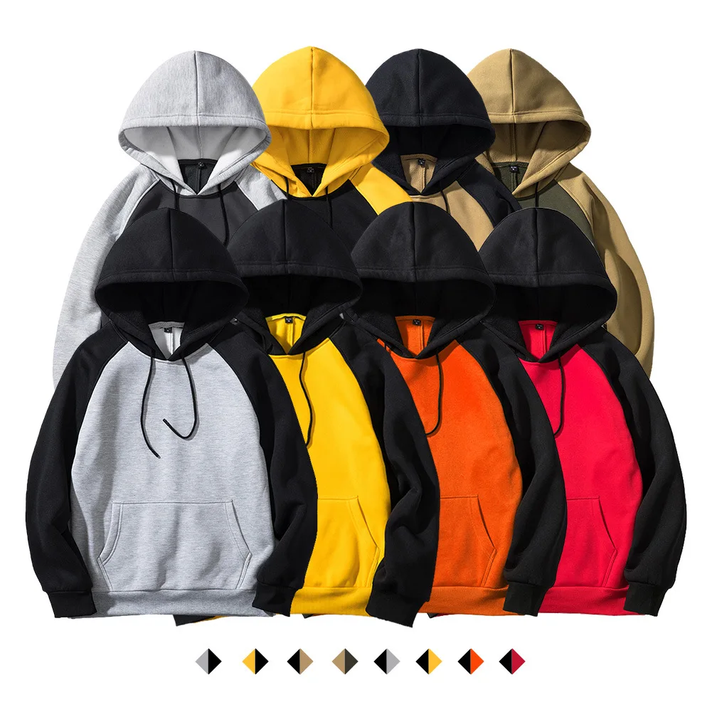 Men Sweatshirts Pullover Hooded Hoodies Spliced Patchwork Pockets Draw String Sweatshirt Loose Sports Casual 2025 Spring