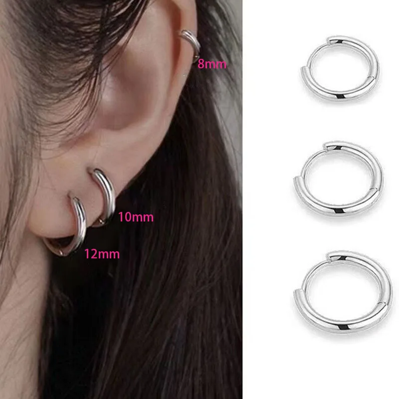 

Real 925 Sterling Silver Circle Earrings 18K Gold Ear Bone Rings 10mm Smooth Circle Earrings Fashionable Jewelry Free Delivery