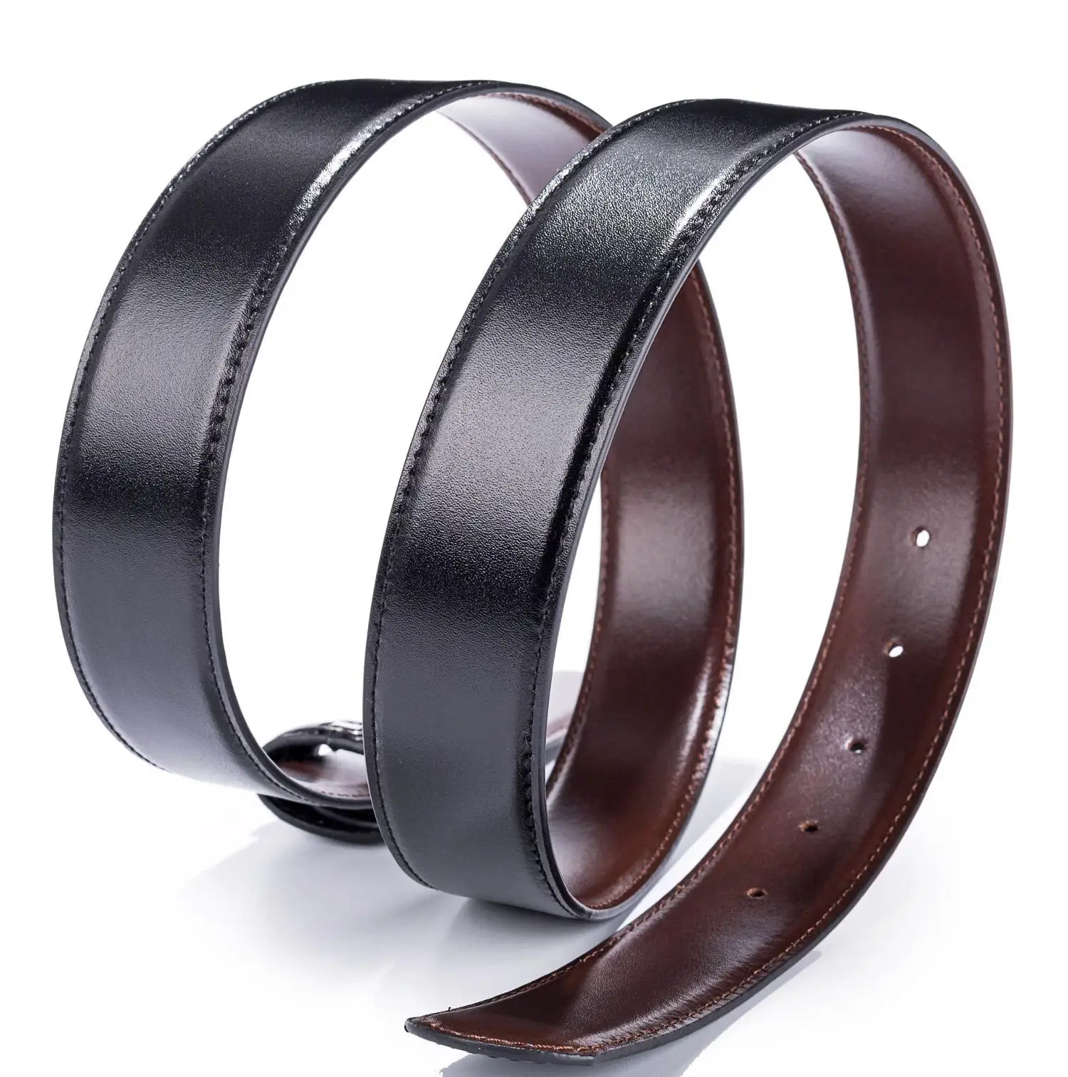 光沢のある滑らかな両面シリコンヘッド層牛革ベルトバックルなし交換用レザーベルト本体2934cmファッションアクセサリー