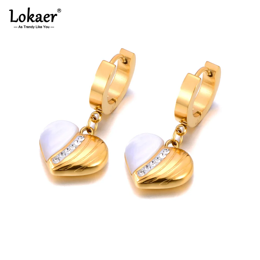 Lokaer Fashion 316L Stainless Steel Opal Stone Heart Earrings For Women 18K Real Gold Plated Wedding Jewelry Accessories E24024