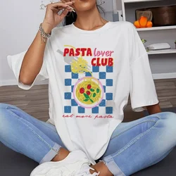 Pasta Lover Club Vintage T-Shirts for Women Cute Italian Food T Shirt Loose Short Sleeve Graphic Tees Trendy Retro Aesthetic Top