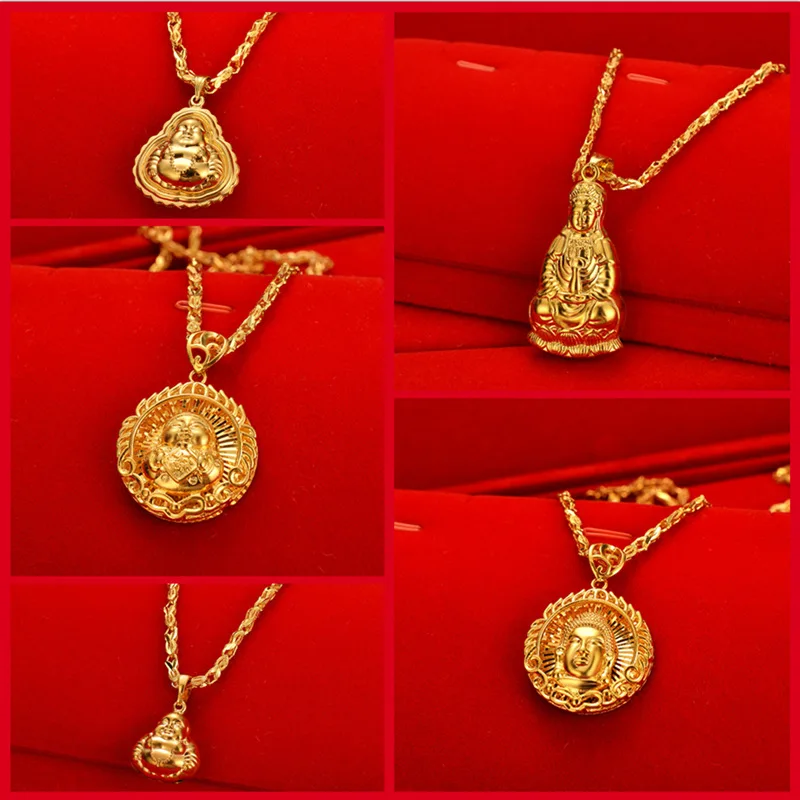 AU999 gold necklace Fuwa pendant clavicle chain pendant 24K pure gold Buddha head necklace men and women gift