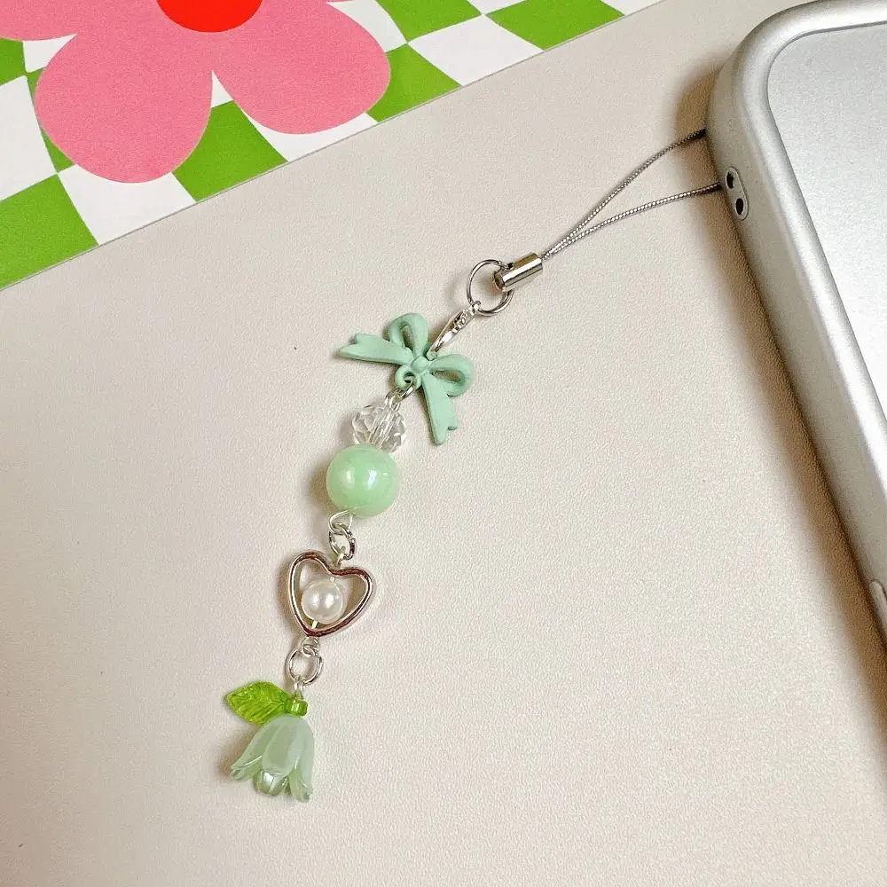 Цепочка для телефона с бантом и бусинами, ремешок на запястье с защитой от потери, ремешок для мобильного телефона, украшение, подвеска, ремешок для мобильного телефона, женский ремешок для девочек