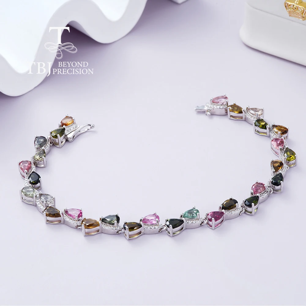 Elegant 925 Sterling Silver bracelet natural pear 4*6mm tourmaline October Birthstones fine jewelry for women's engagement gifts