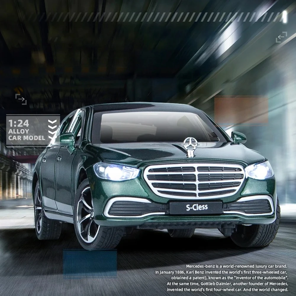 1:24 Sクラス S400L スケール車両 メタルモデル ダイキャストカー ライト＆サウンド付き プルバック式 おもちゃ コレクション 男の子向けギフト ダイキャスト