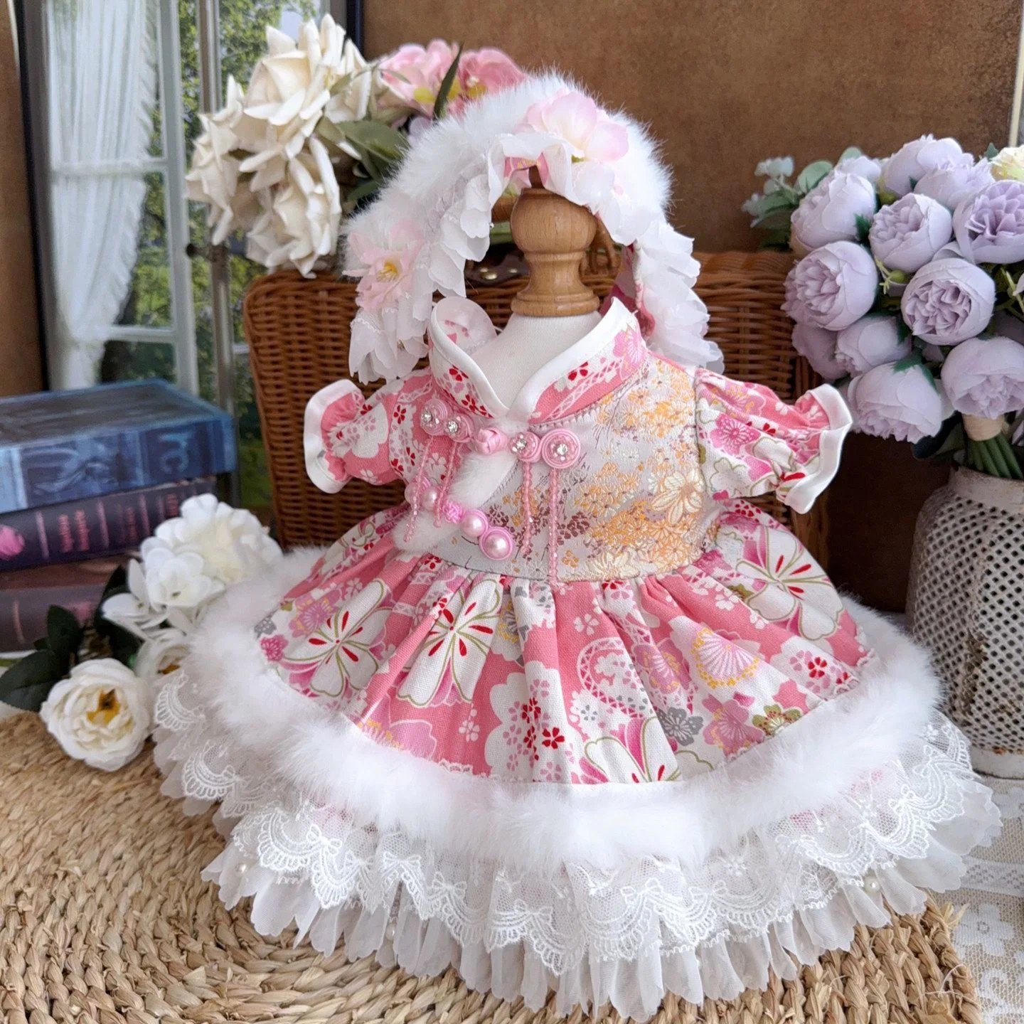 50-55cm reborn doll clothes white doll dress “Winter Snow Plum  Blossoms”, 20cm 40cm 10cm cotton doll clothes free shipping