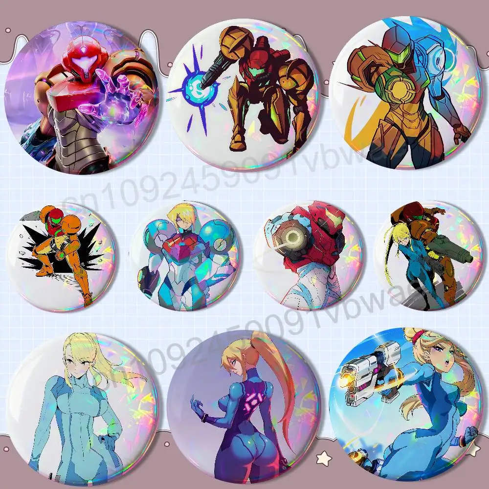 

Zero Suit Samus Metroid Samus Aran 58mm Round Pins Creativity Printed Pictures Text Metal Lapel Badges Brooches Jewelry Gift